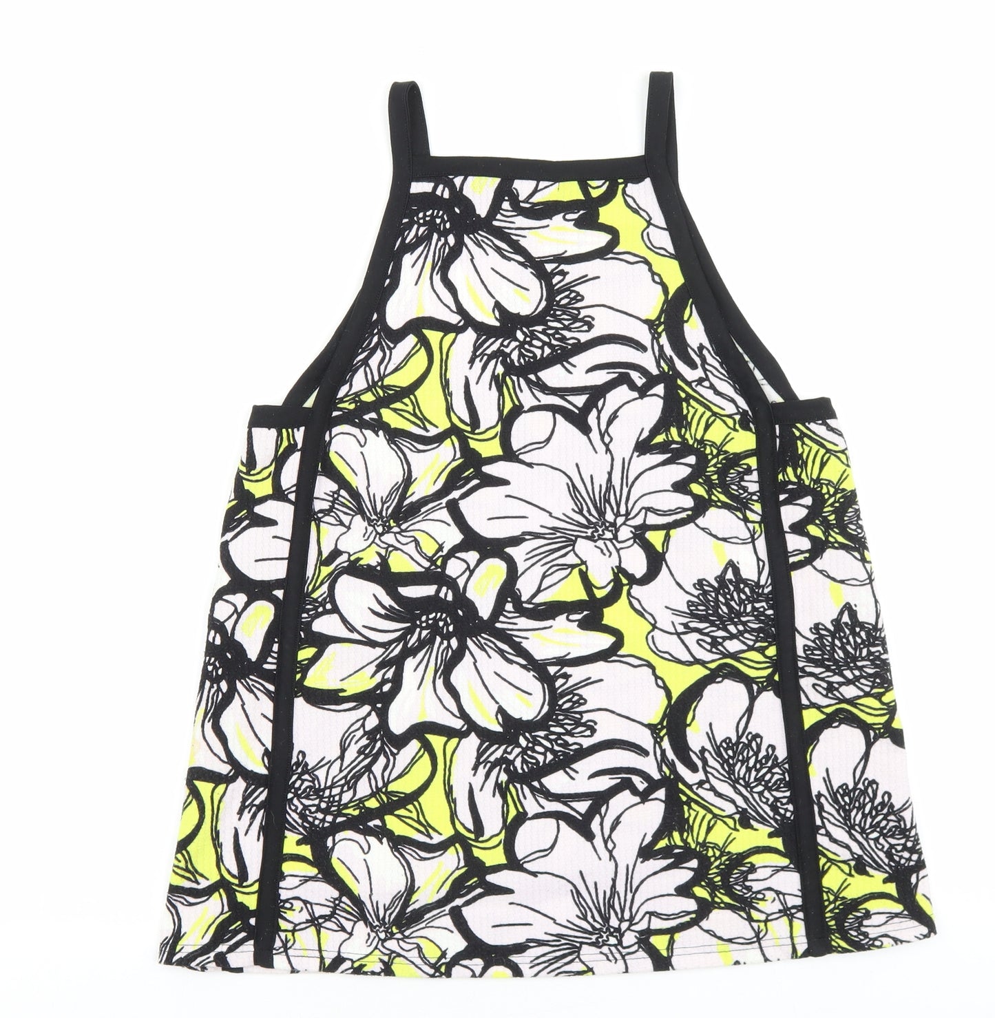 River Island Womens Black Floral Polyester Basic Tank Size 14 Square Neck