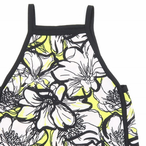 River Island Womens Black Floral Polyester Basic Tank Size 14 Square Neck