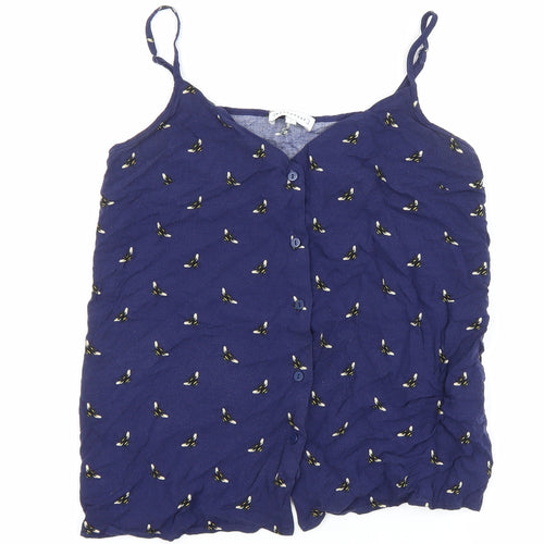 Warehouse Womens Blue Geometric Viscose Basic Tank Size 8 V-Neck - Bee Pattern