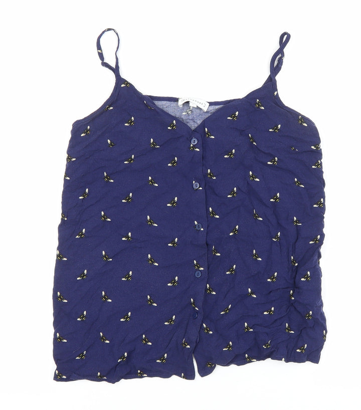Warehouse Womens Blue Geometric Viscose Basic Tank Size 8 V-Neck - Bee Pattern