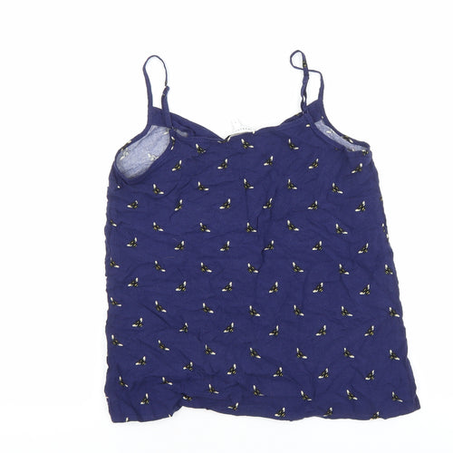 Warehouse Womens Blue Geometric Viscose Basic Tank Size 8 V-Neck - Bee Pattern