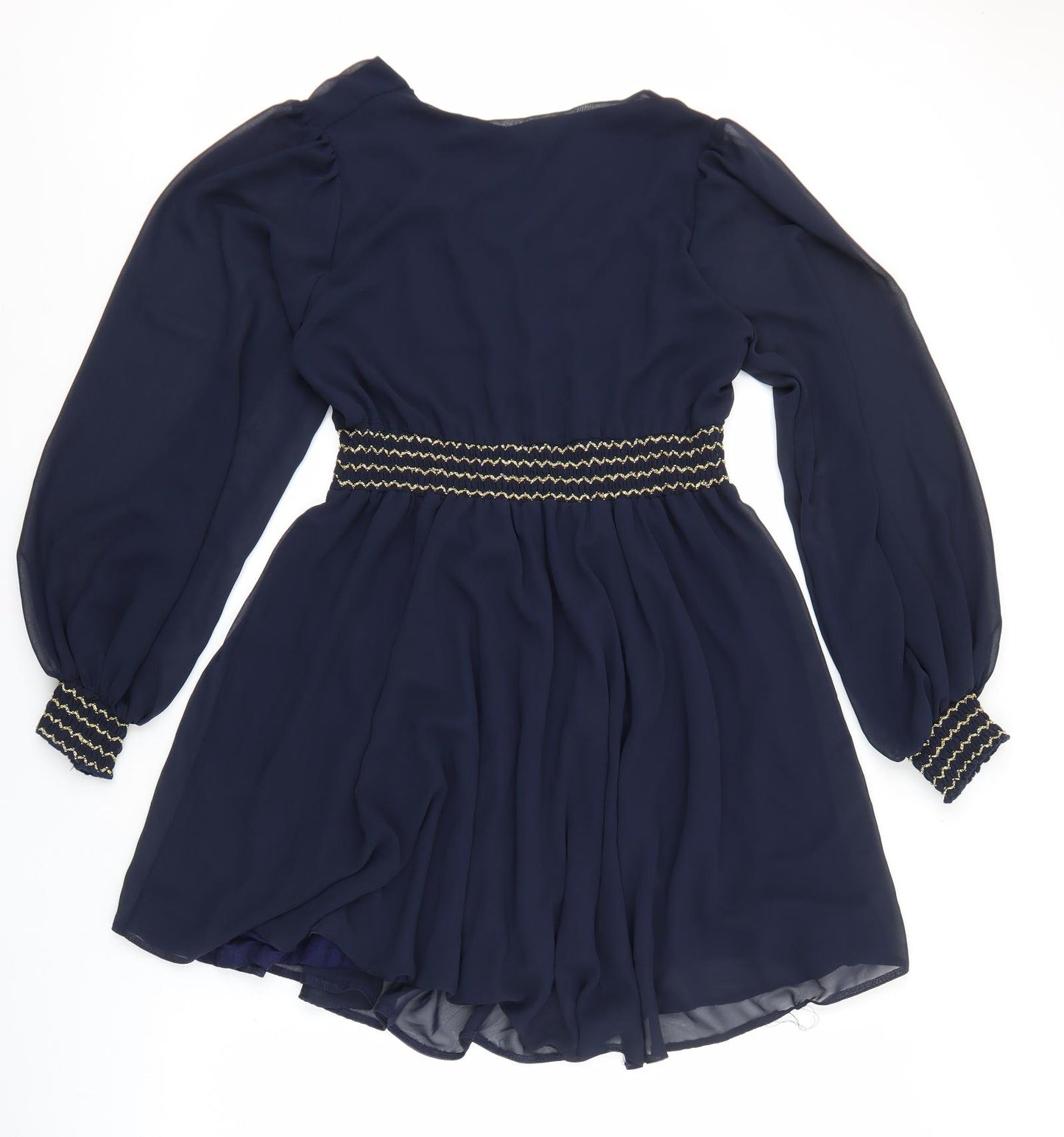 Zack Womens Blue Polyester Skater Dress Size 14 V-Neck Pullover