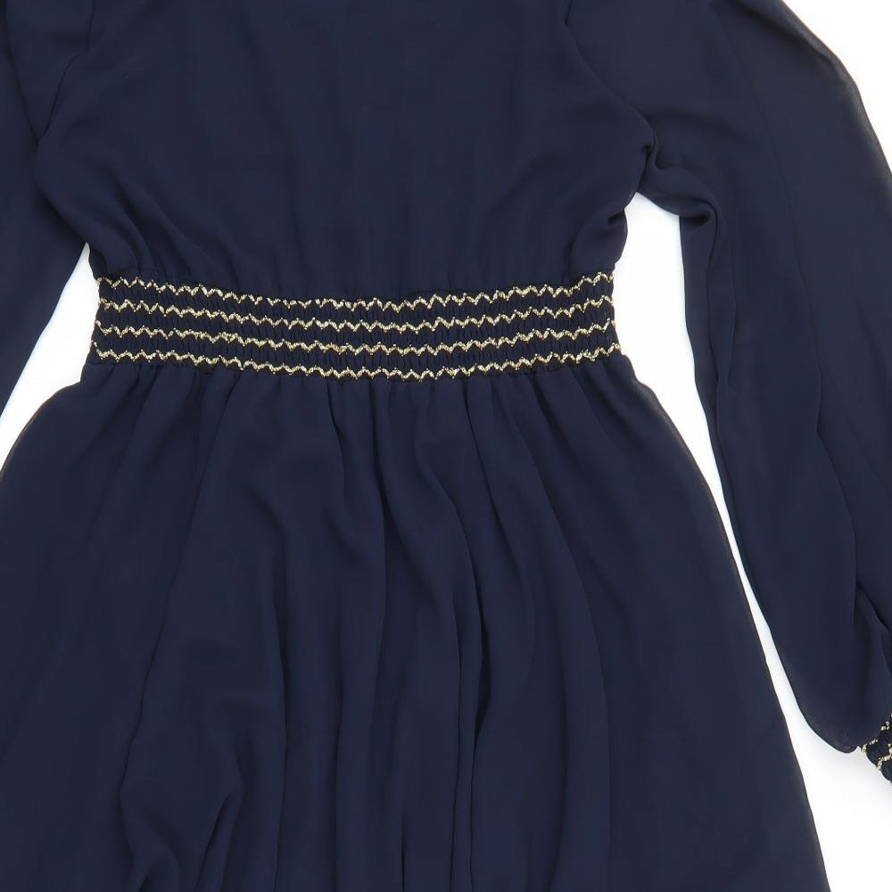Zack Womens Blue Polyester Skater Dress Size 14 V-Neck Pullover