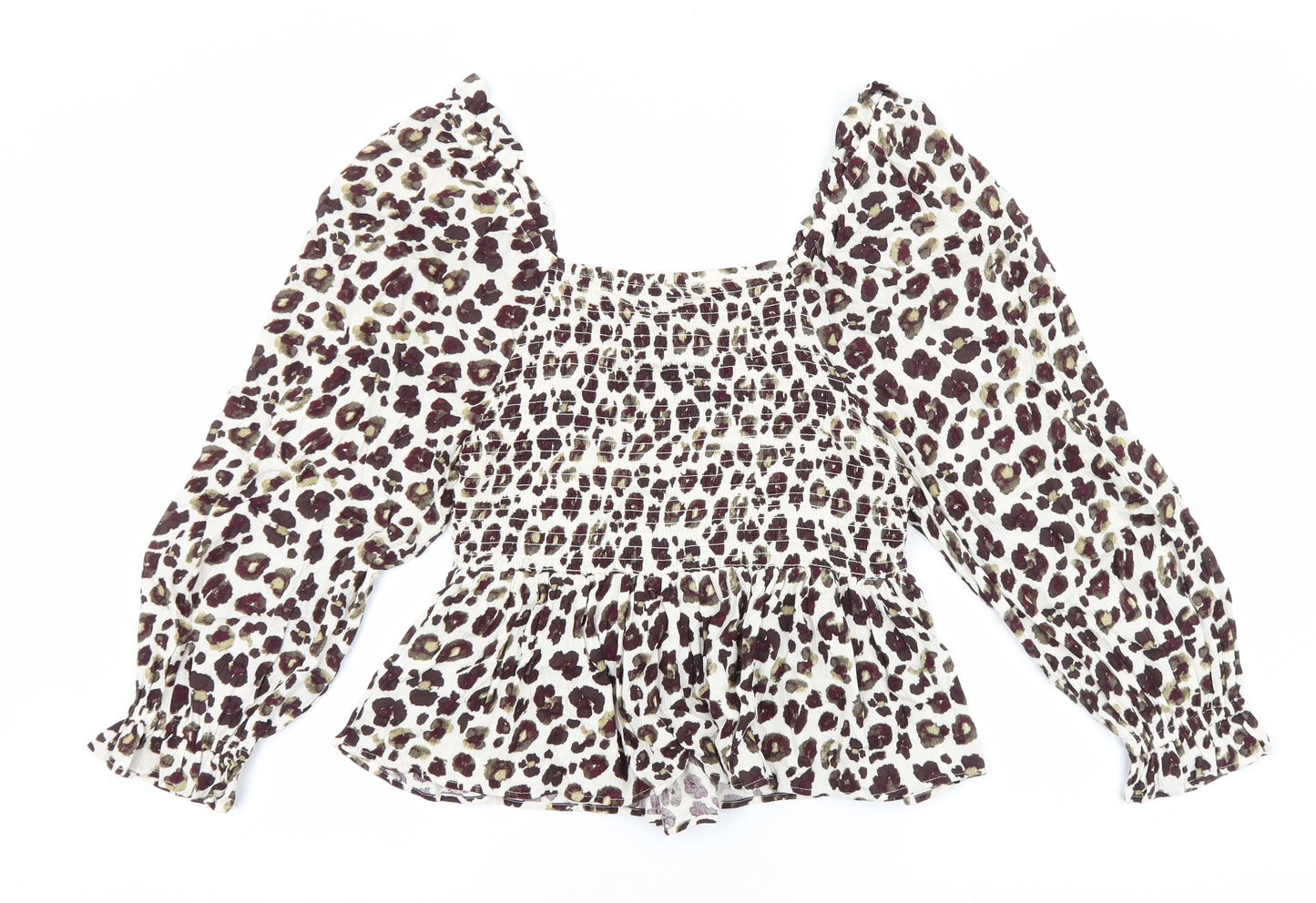 F&F Womens Brown Animal Print Viscose Basic Blouse Size 14 Square Neck - Leopard Print