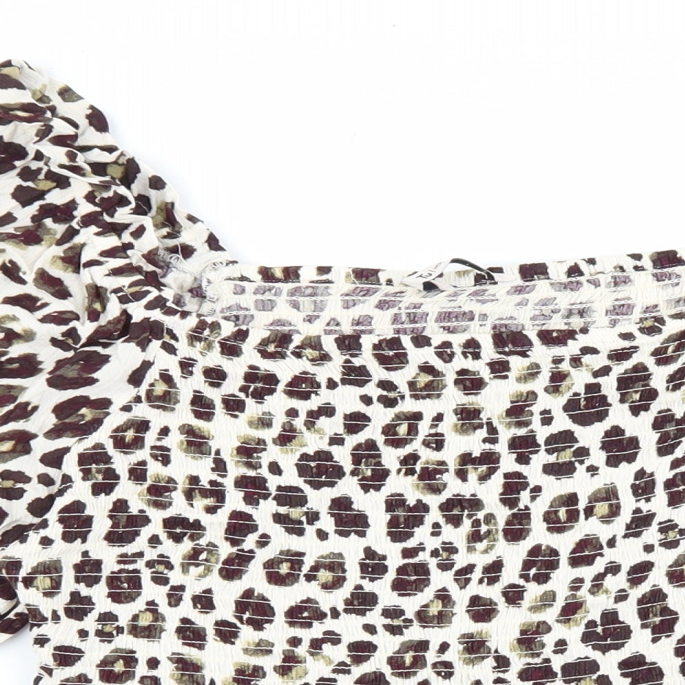F&F Womens Brown Animal Print Viscose Basic Blouse Size 14 Square Neck - Leopard Print