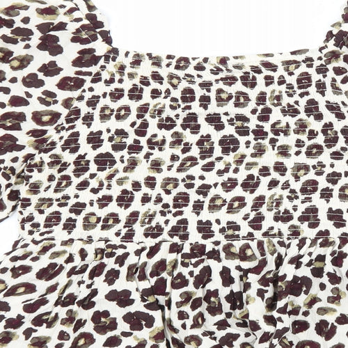 F&F Womens Brown Animal Print Viscose Basic Blouse Size 14 Square Neck - Leopard Print