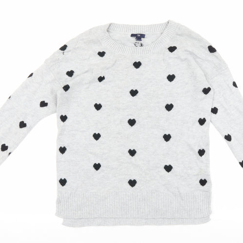 Gap Womens Grey Round Neck Geometric Cotton Pullover Jumper Size S - Heart Detail