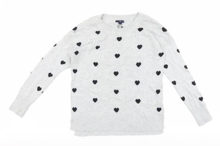 Gap Womens Grey Round Neck Geometric Cotton Pullover Jumper Size S - Heart Detail