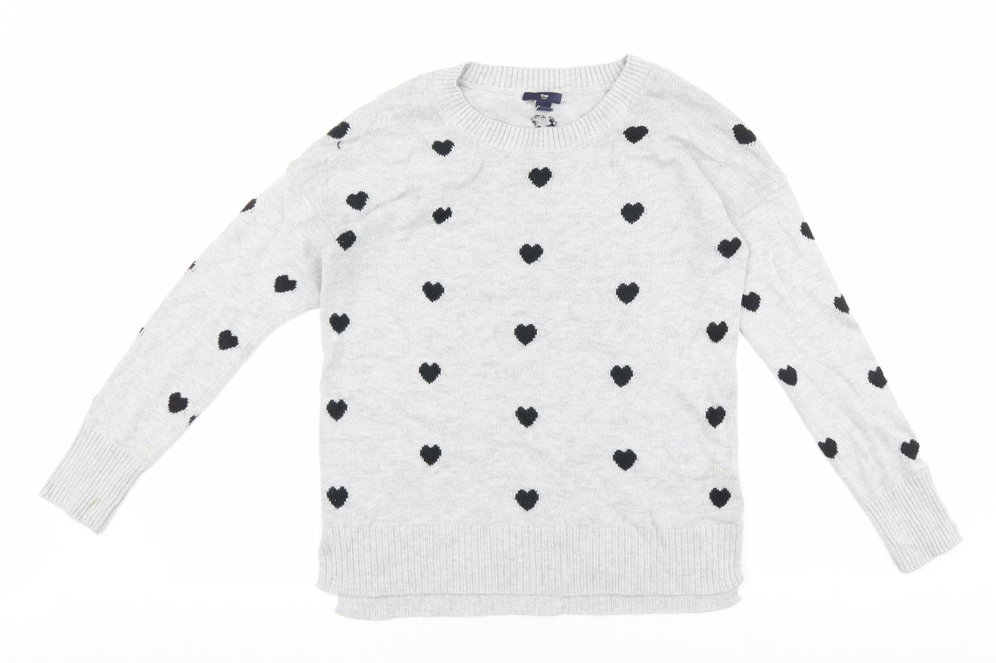 Gap Womens Grey Round Neck Geometric Cotton Pullover Jumper Size S - Heart Detail