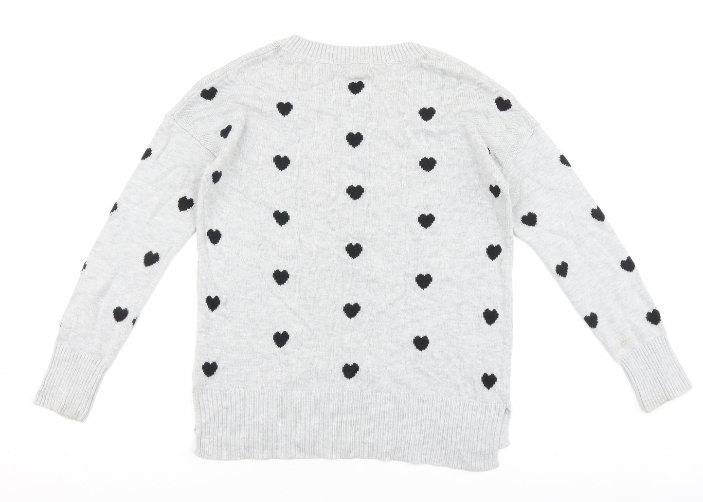 Gap Womens Grey Round Neck Geometric Cotton Pullover Jumper Size S - Heart Detail