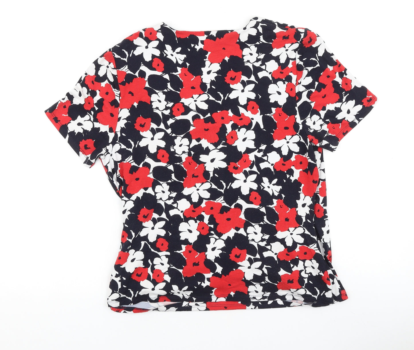 CC Womens Red Floral Viscose Basic T-Shirt Size L V-Neck