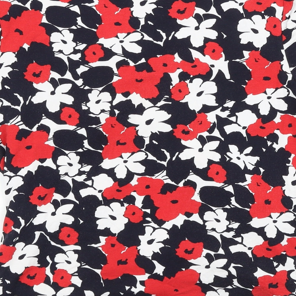 CC Womens Red Floral Viscose Basic T-Shirt Size L V-Neck