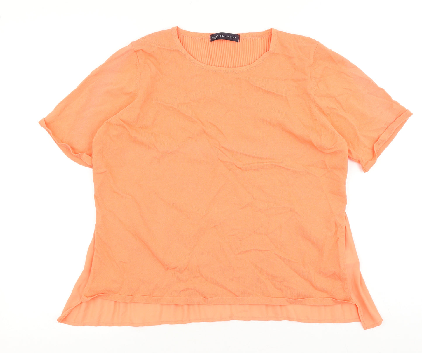 Marks and Spencer Womens Orange Viscose Basic T-Shirt Size 14 Round Neck