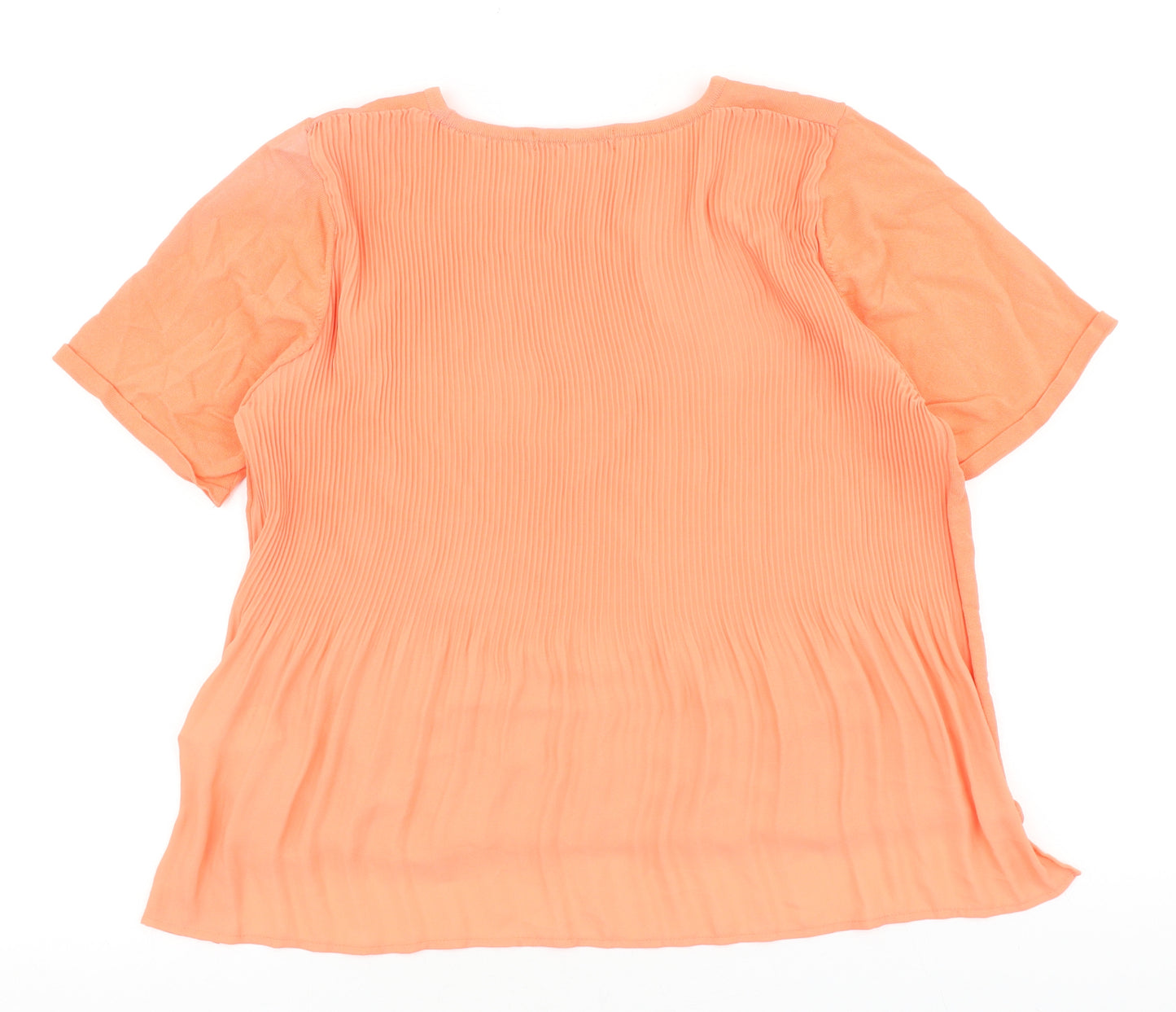 Marks and Spencer Womens Orange Viscose Basic T-Shirt Size 14 Round Neck