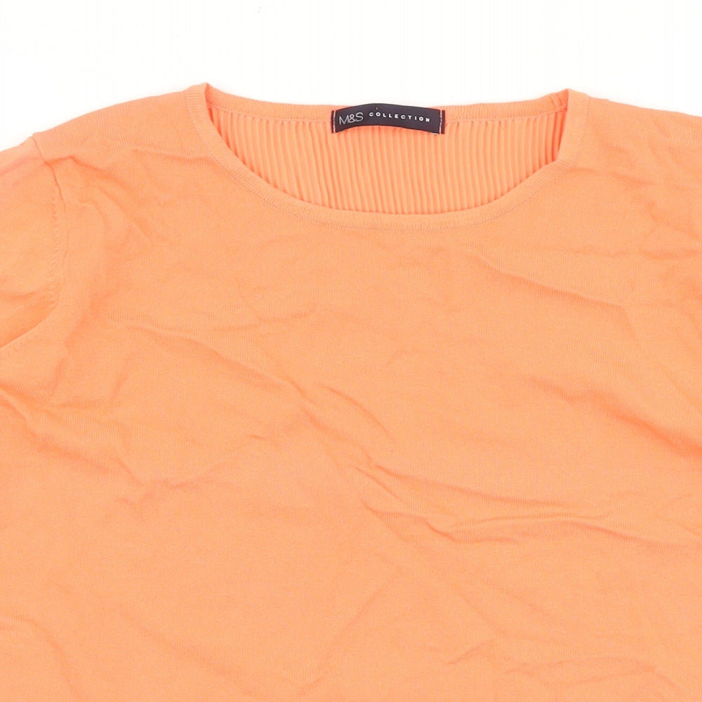 Marks and Spencer Womens Orange Viscose Basic T-Shirt Size 14 Round Neck