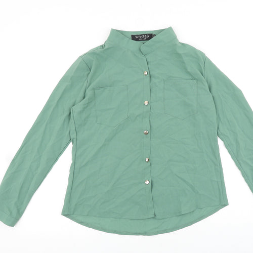 W Y Z & B Womens Green Polyester Basic Button-Up Size M Round Neck