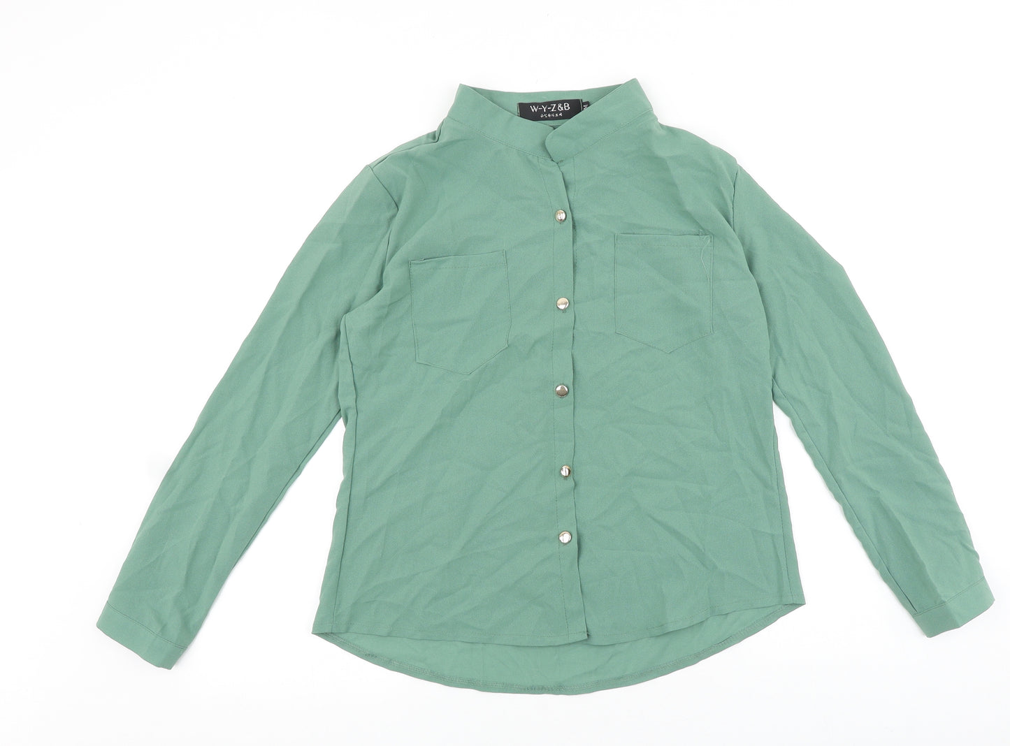 W Y Z & B Womens Green Polyester Basic Button-Up Size M Round Neck