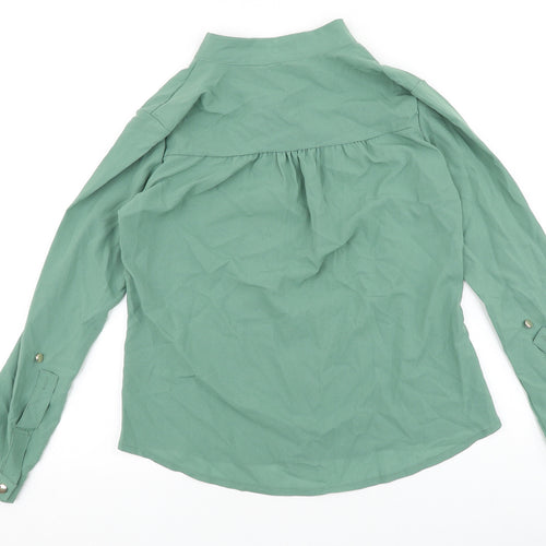 W Y Z & B Womens Green Polyester Basic Button-Up Size M Round Neck