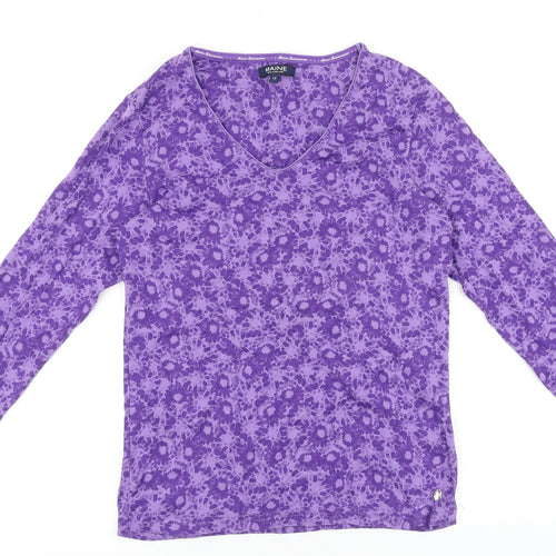 Maine Womens Purple Floral 100% Cotton Basic Blouse Size 12 V-Neck