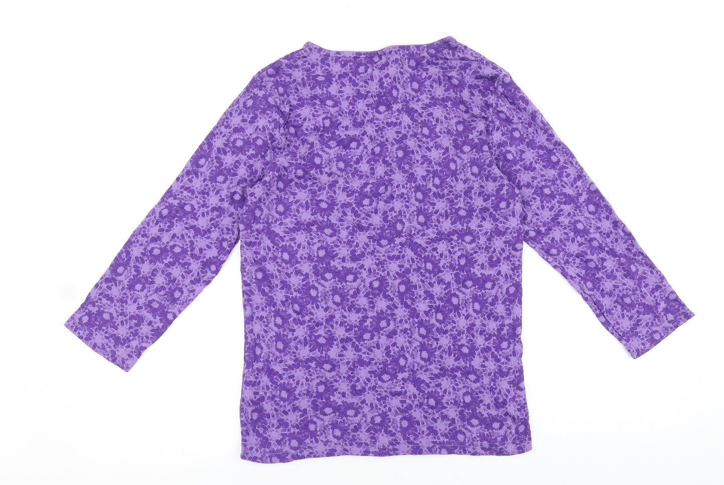 Maine Womens Purple Floral 100% Cotton Basic Blouse Size 12 V-Neck