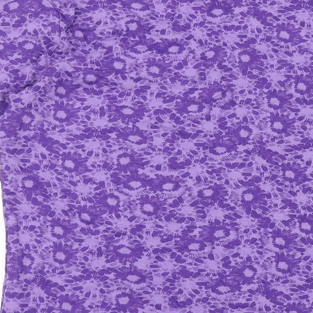 Maine Womens Purple Floral 100% Cotton Basic Blouse Size 12 V-Neck