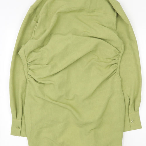 Preworn Womens Green Polyester Shirt Dress Size 8 Collared Button - Tie Front