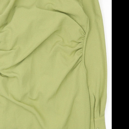 Preworn Womens Green Polyester Shirt Dress Size 8 Collared Button - Tie Front
