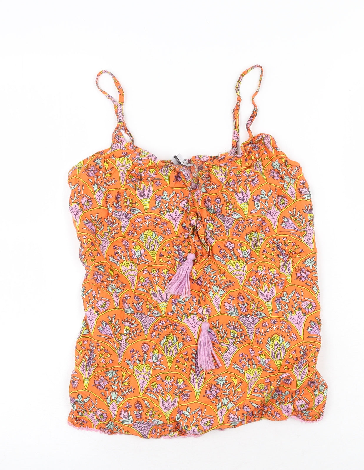 dusk Womens Orange Geometric Viscose Camisole Tank Size S Square Neck