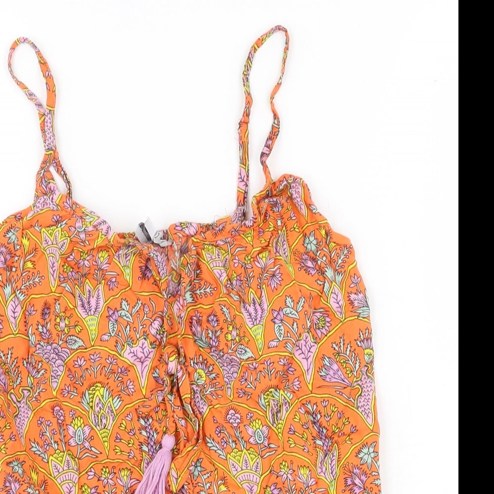 dusk Womens Orange Geometric Viscose Camisole Tank Size S Square Neck