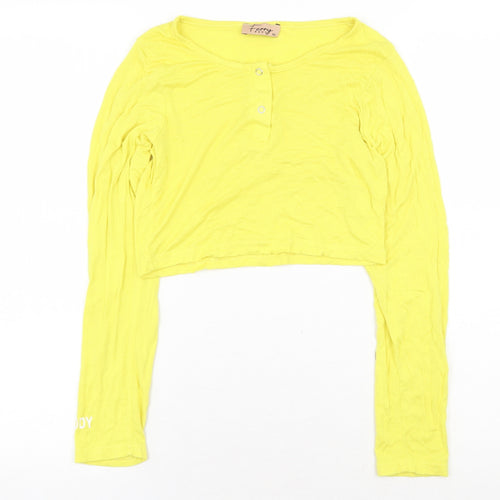 Ferry Body Womens Yellow Cotton Cropped T-Shirt Size M Round Neck