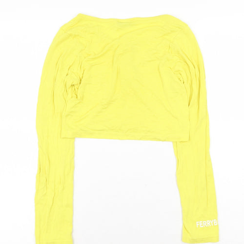 Ferry Body Womens Yellow Cotton Cropped T-Shirt Size M Round Neck