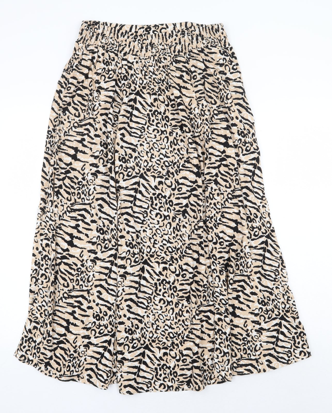 Marks and Spencer Womens Beige Animal Print Viscose Flare Skirt Size 12 - Leopard Zebra Pattern