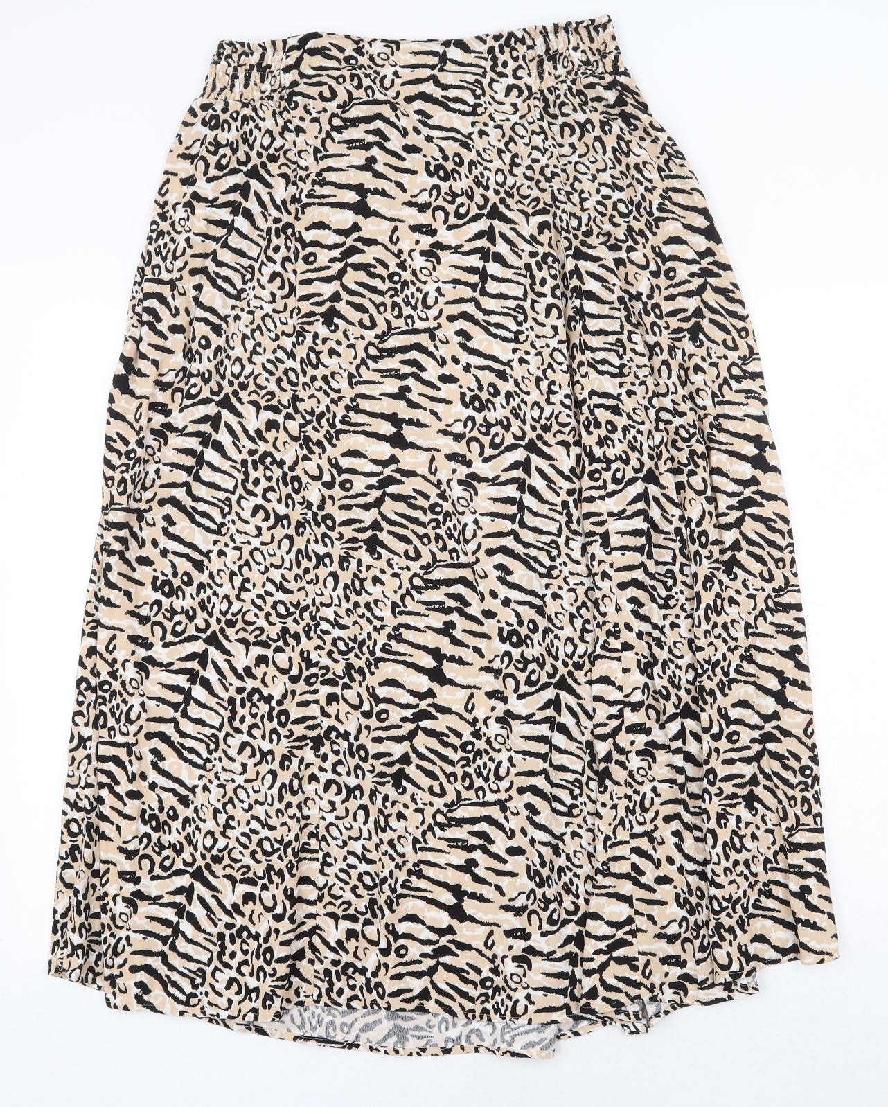 Marks and Spencer Womens Beige Animal Print Viscose Flare Skirt Size 12 - Leopard Zebra Pattern