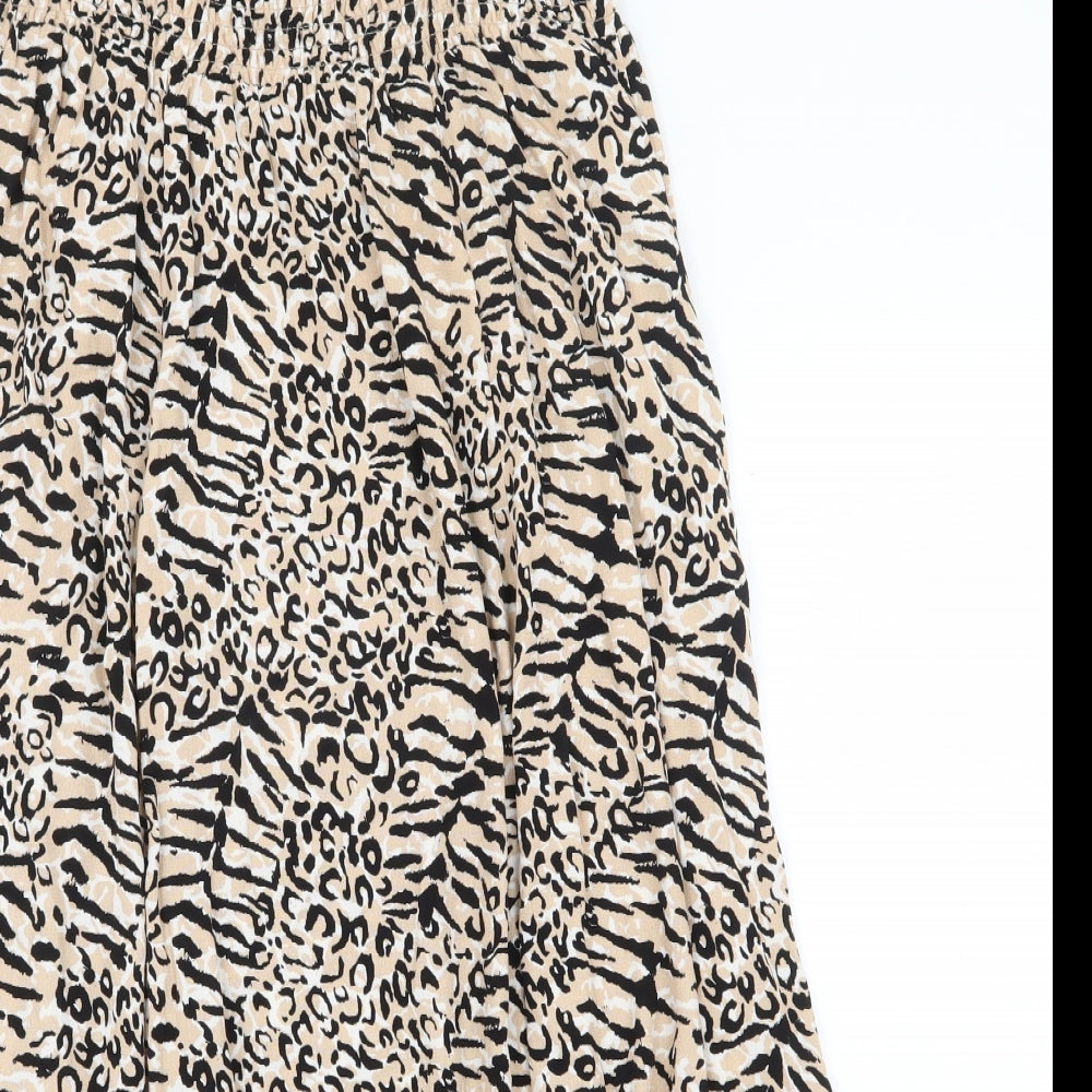 Marks and Spencer Womens Beige Animal Print Viscose Flare Skirt Size 12 - Leopard Zebra Pattern