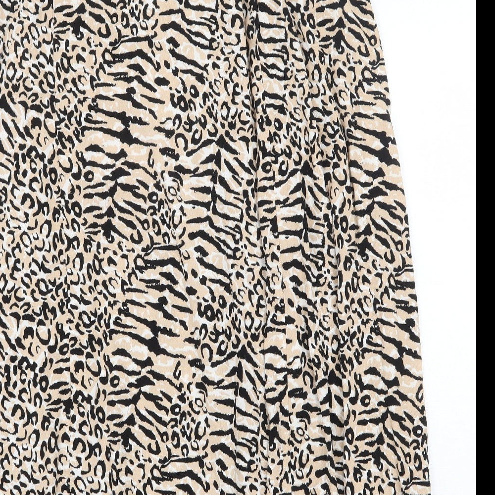 Marks and Spencer Womens Beige Animal Print Viscose Flare Skirt Size 12 - Leopard Zebra Pattern