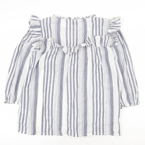 F&F Womens Blue Striped 100% Cotton Basic T-Shirt Size 10 V-Neck