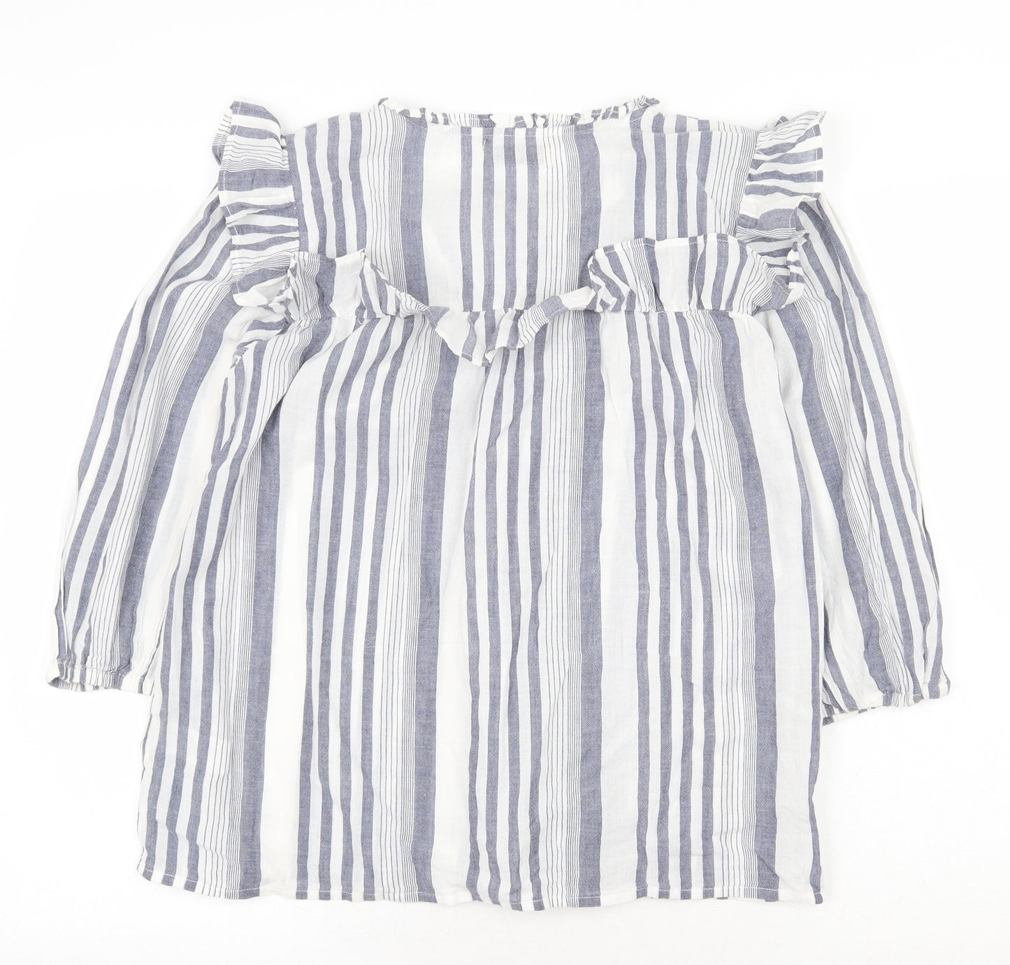 F&F Womens Blue Striped 100% Cotton Basic T-Shirt Size 10 V-Neck