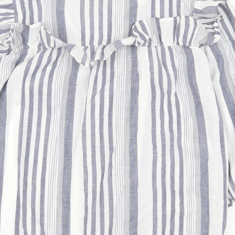 F&F Womens Blue Striped 100% Cotton Basic T-Shirt Size 10 V-Neck