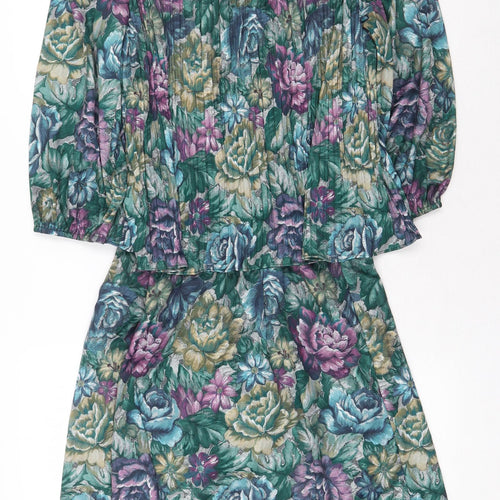 Good Times Womens Green Floral Polyester A-Line Size 10 Scoop Neck Pullover