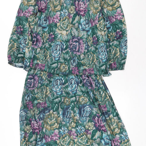 Good Times Womens Green Floral Polyester A-Line Size 10 Scoop Neck Pullover