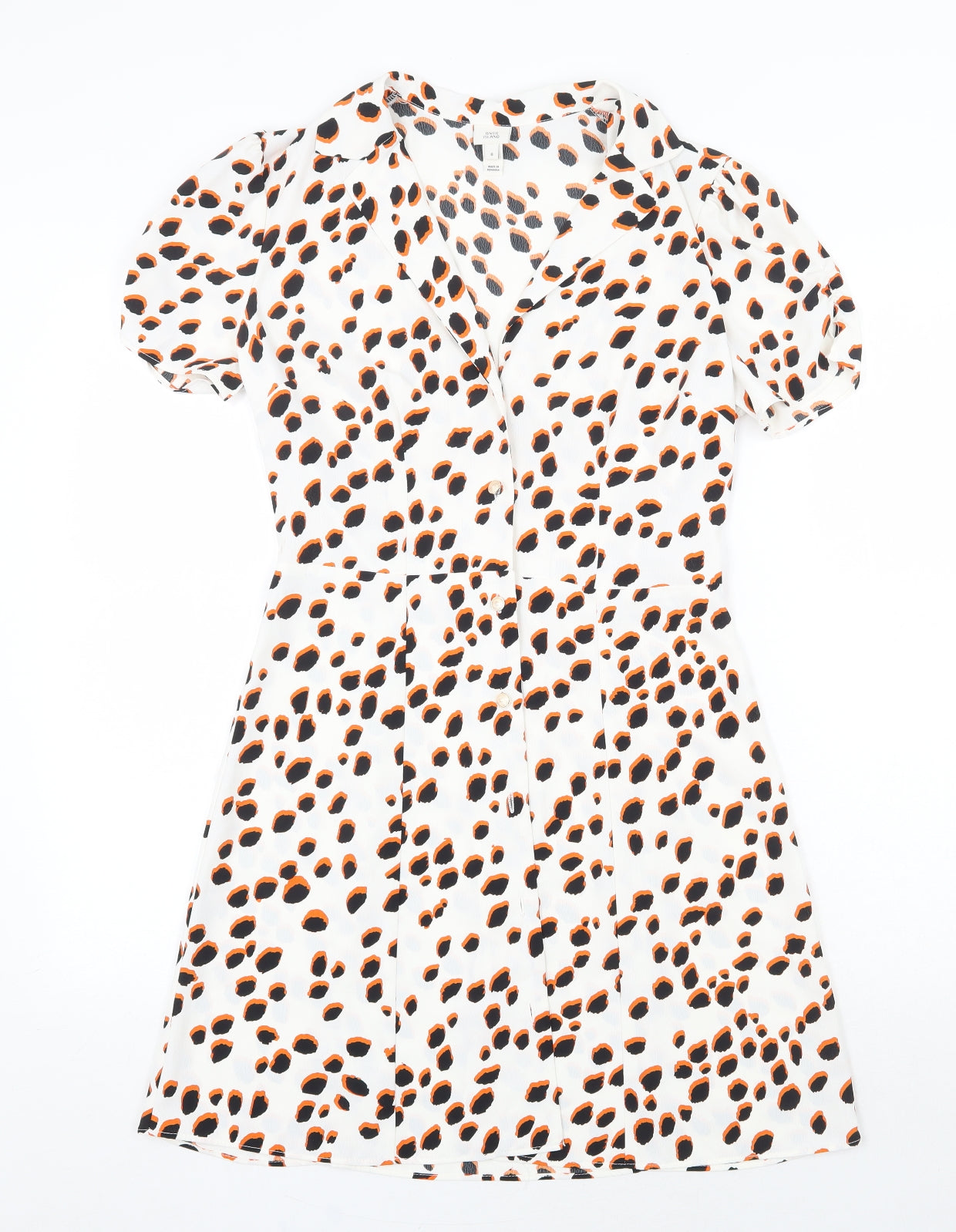 River Island Womens White Geometric Polyester Shirt Dress Size 8 Collared Button