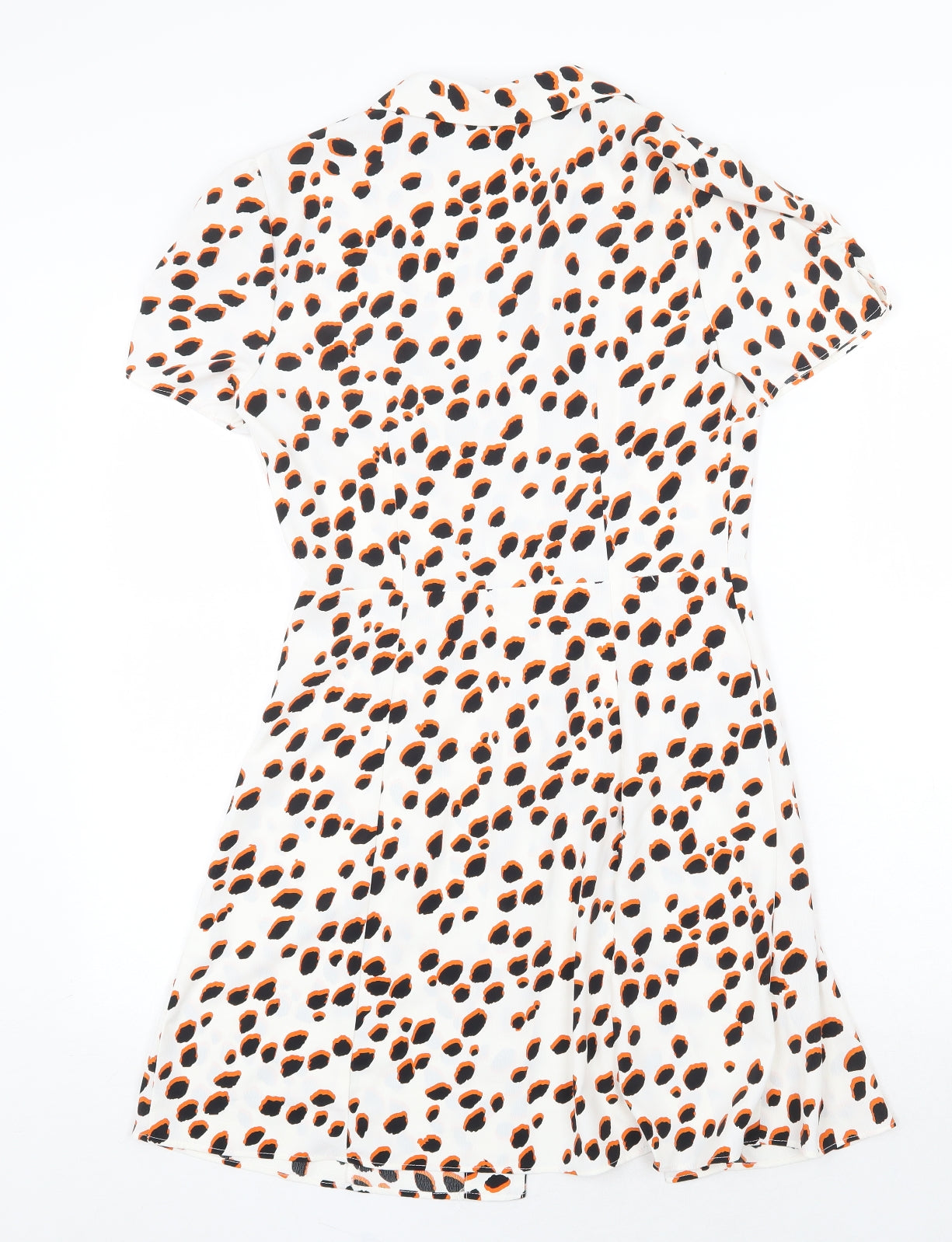 River Island Womens White Geometric Polyester Shirt Dress Size 8 Collared Button