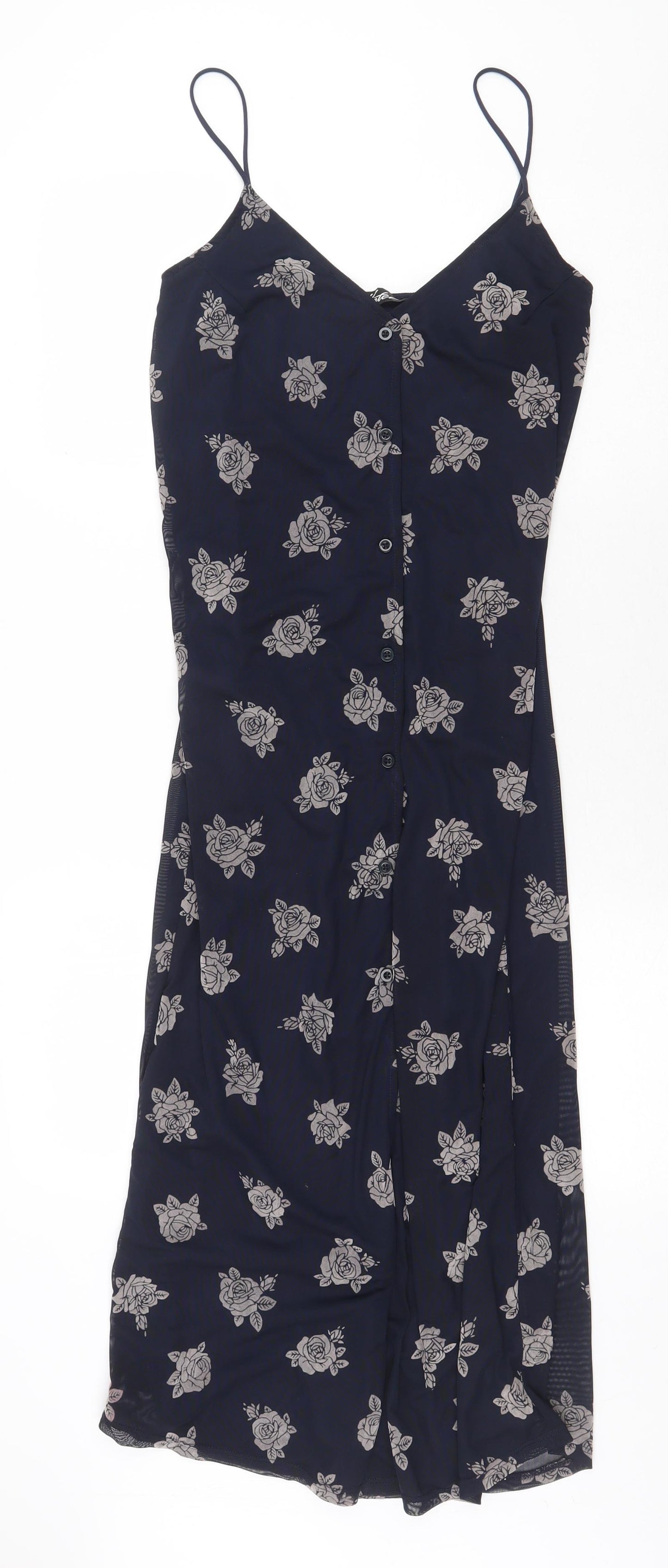 Motel Womens Blue Geometric Polyester Slip Dress Size S V-Neck Button
