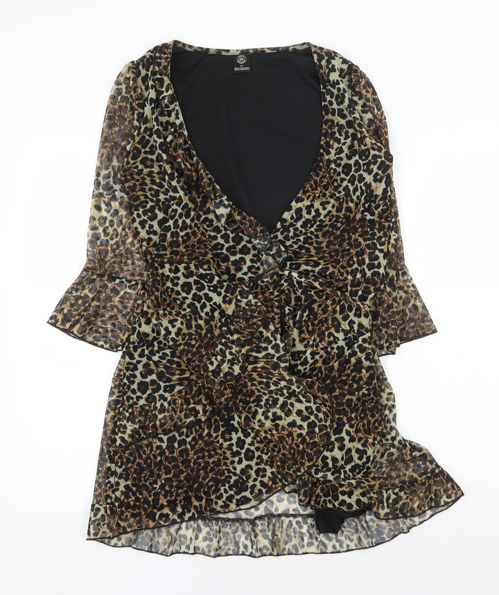 Urban Outfitters Womens Multicoloured Animal Print Polyester A-Line Size S Collared Tie - Leopard print