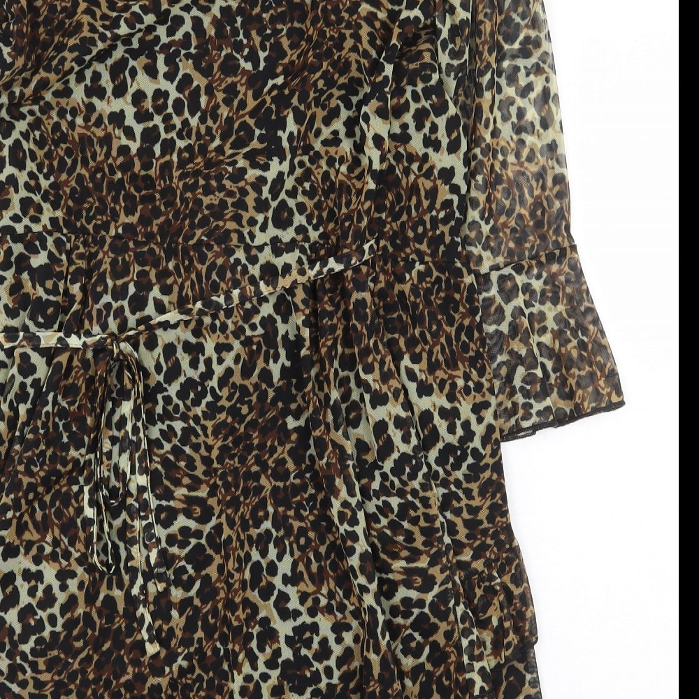 Urban Outfitters Womens Multicoloured Animal Print Polyester A-Line Size S Collared Tie - Leopard print