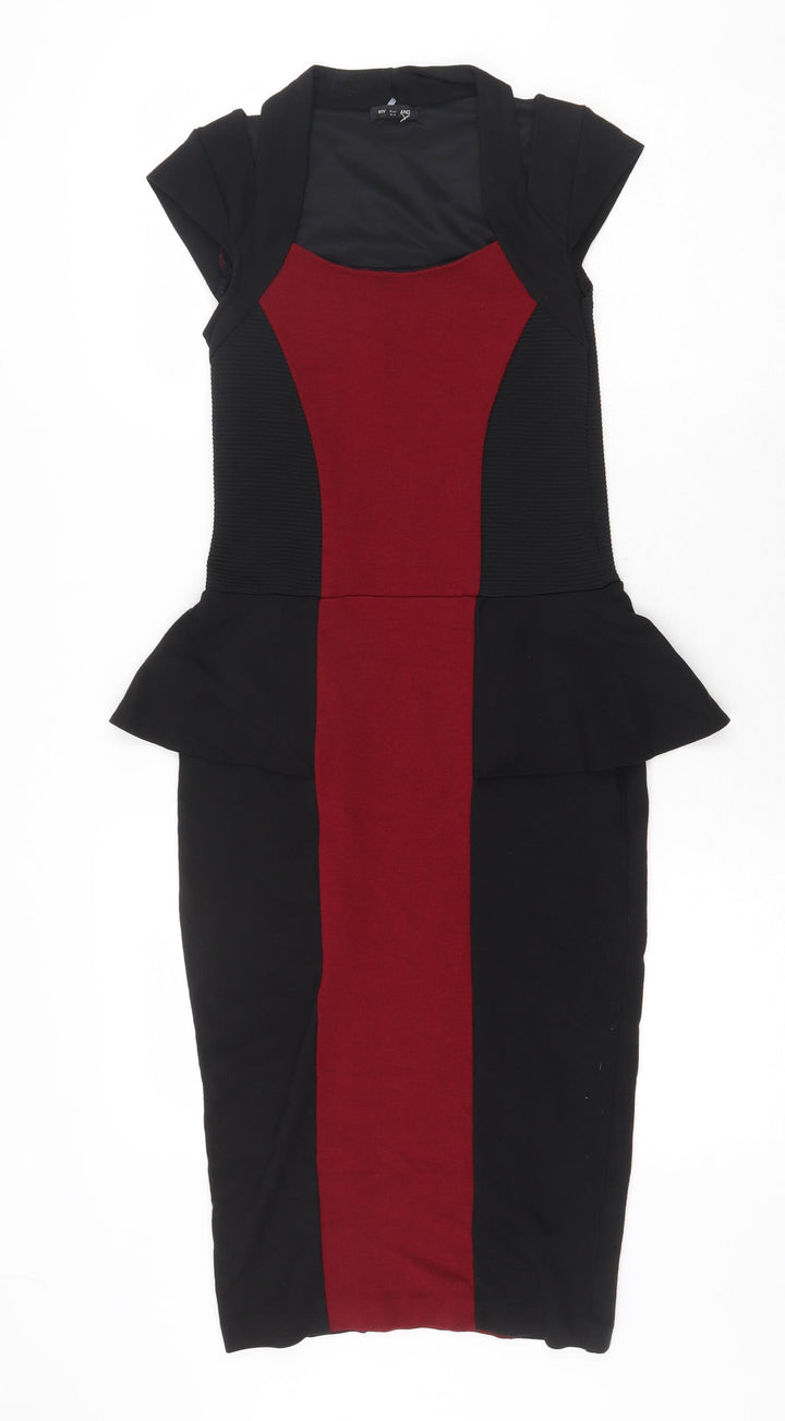 River Island Womens Black Colourblock Viscose Pencil Dress Size 8 Scoop Neck Zip