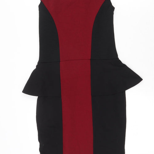 River Island Womens Black Colourblock Viscose Pencil Dress Size 8 Scoop Neck Zip