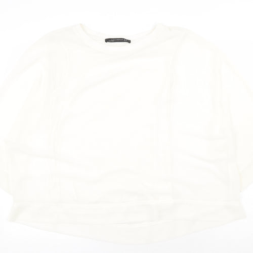 Zara Womens White Polyester Basic Blouse Size M Boat Neck