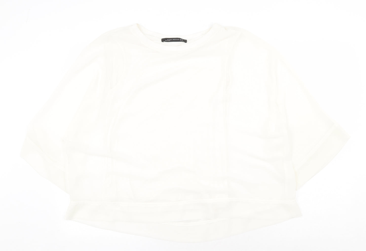 Zara Womens White Polyester Basic Blouse Size M Boat Neck