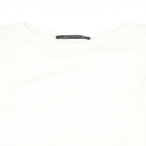 Zara Womens White Polyester Basic Blouse Size M Boat Neck